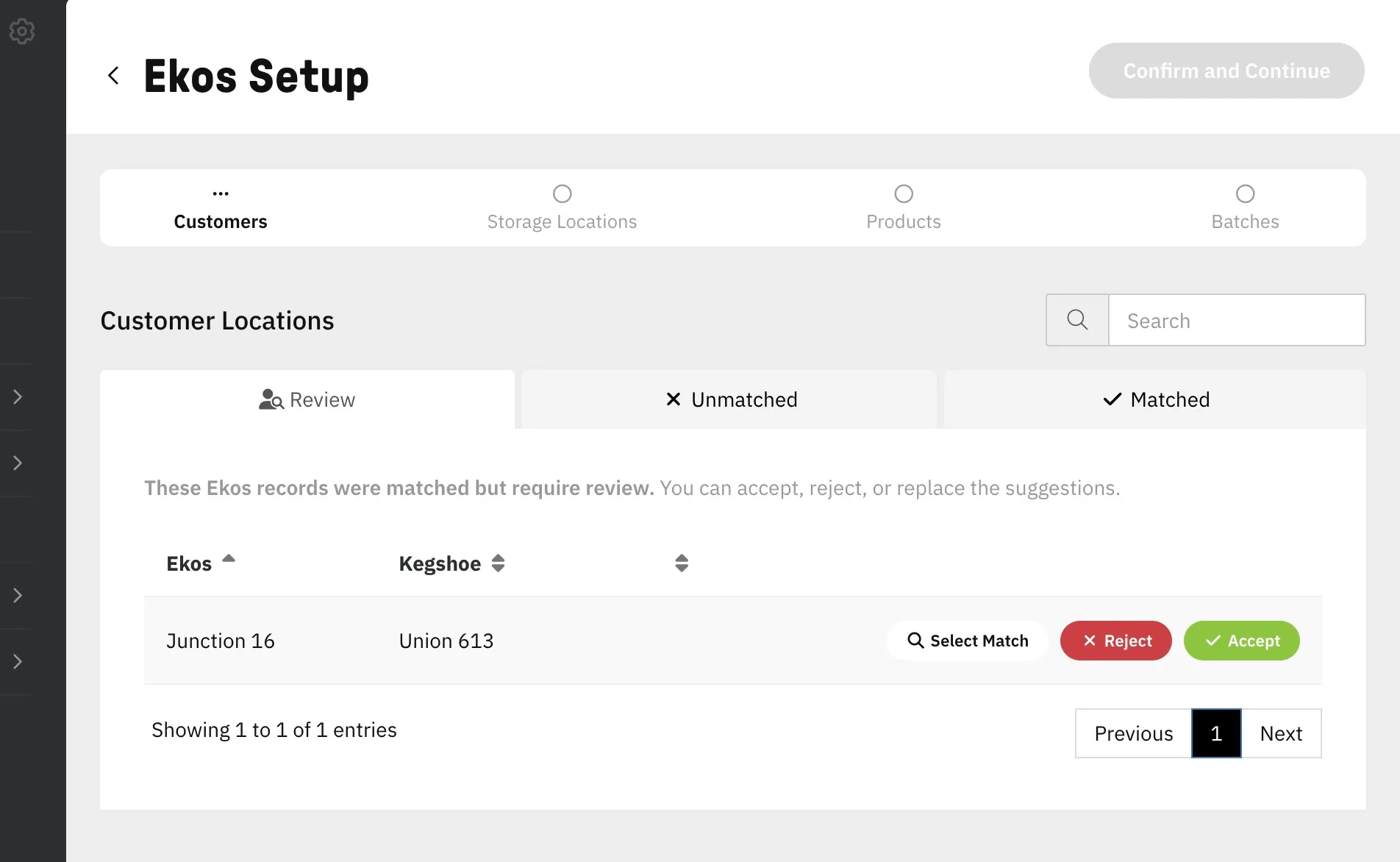 Kegshoe dashboard showing ERP integration setup page